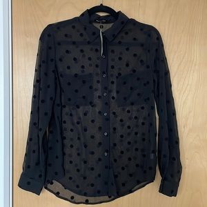 American Apparel black chiffon shirt with velvet polka dots